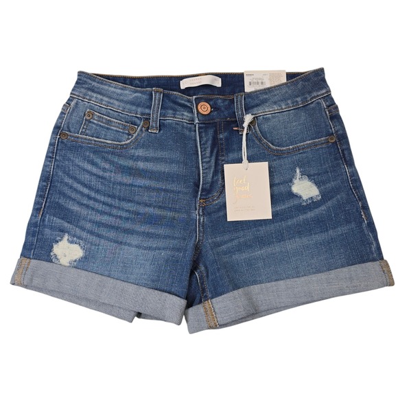 LC Lauren Conrad Denim Shorts Cuffed Distressed Mid Rise Size 4 - Picture 1 of 8